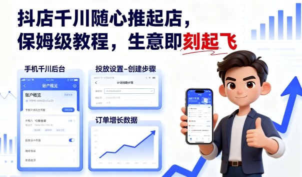 抖店千川随心推起店,保姆级教程,生意即刻起飞-优优云网创