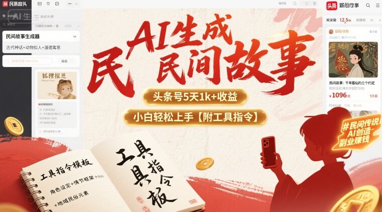 AI生成民间故事，头条号5天1k+，小白轻松上手【附工具指令】-优优云网创