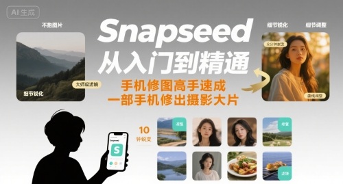 Snapseed从入门到精通，手机修图高手速成，一部手机就能修出摄影大片-优优云网创