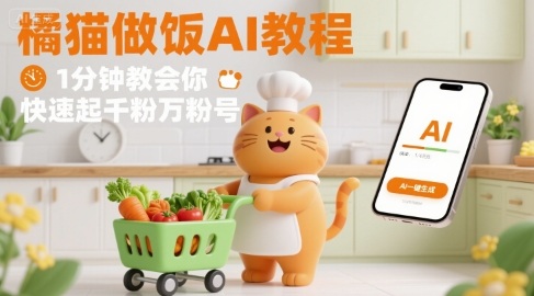 有趣的橘猫买菜做饭视频,用AI一键搞定,1分钟教会你,快速起千粉万粉号-优优云网创