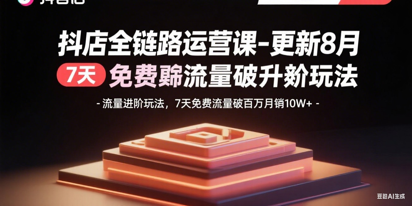 抖店全链路运营课-更新8月：流量进阶玩法，7天免费流量破百万月销10W+-优优云网创