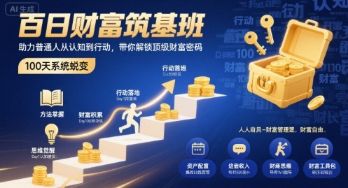 百日财富筑基班，助力普通人从认知到行动，带你解锁顶级财富密码-优优云网创