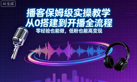 播客保姆级实操教学，从0搭建到开播全流程，零经验也能做，低粉也能高变现-优优云网创