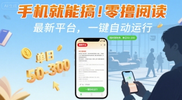 手机就能搞!零撸阅读挂G,最新平台,一键自动运行,随时随地挣,单日50-3张+【揭秘】-优优云网创