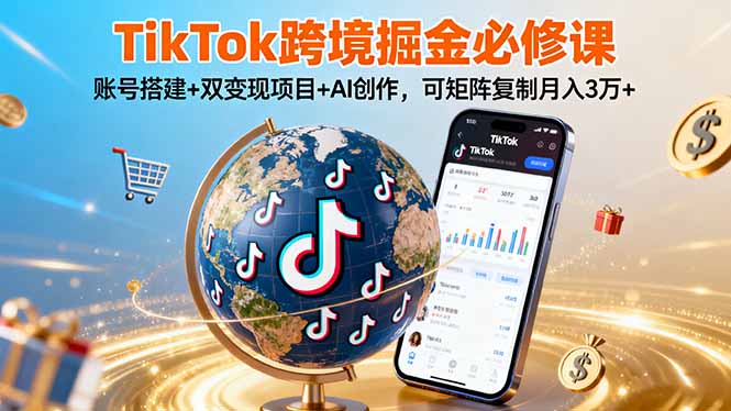 TikTo跨境掘金必修课，账号搭建+双变现项目+AI创作，可矩阵复制月入3万+-优优云网创