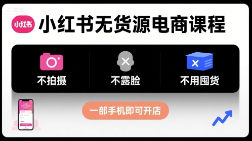 小红书无货源电商课程,不拍摄不露脸不用囤货,一部手机即可开店-优优云网创