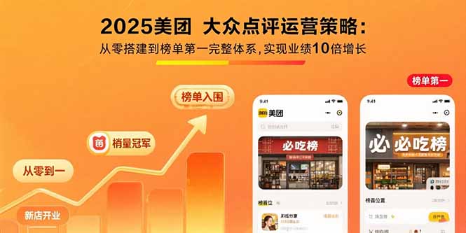 2025美团 大众点评运营策略:从零搭建到榜单第一完整体系,实现业绩10倍增长-优优云网创