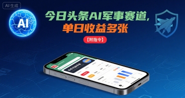 今日头条AI军事赛道，单日收益多张 ，手机可做【附指令】-优优云网创