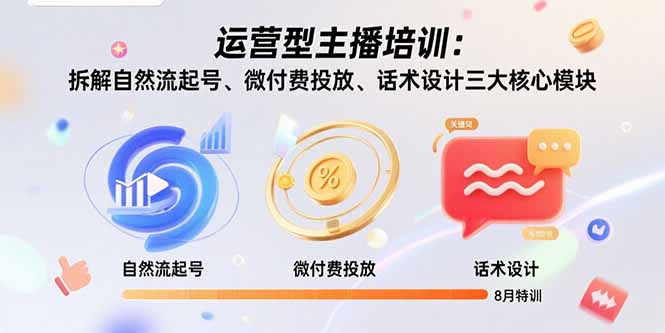 运营型主播培训：拆解自然流起号、微付费投放、话术设计三大核心模块-8月-优优云网创