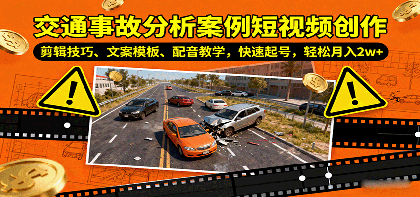 交通事故分析案例短视频创作,剪辑技巧、文案模板、配音教学,快速起号,轻松月入2w+-优优云网创