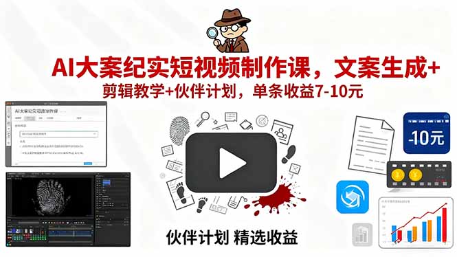 AI大案纪实短视频制作课,文案生成+剪辑教学+伙伴计划,单条收益7-10元-优优云网创