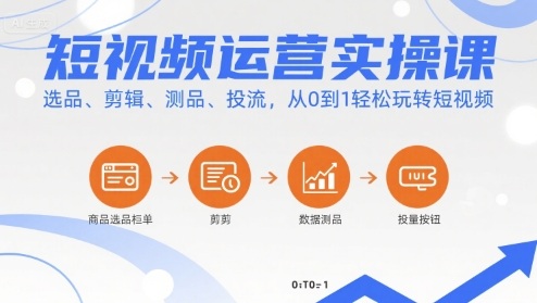 短视频运营实操课,选品、剪辑、测品、投流,从0到1轻松玩转短视频-优优云网创