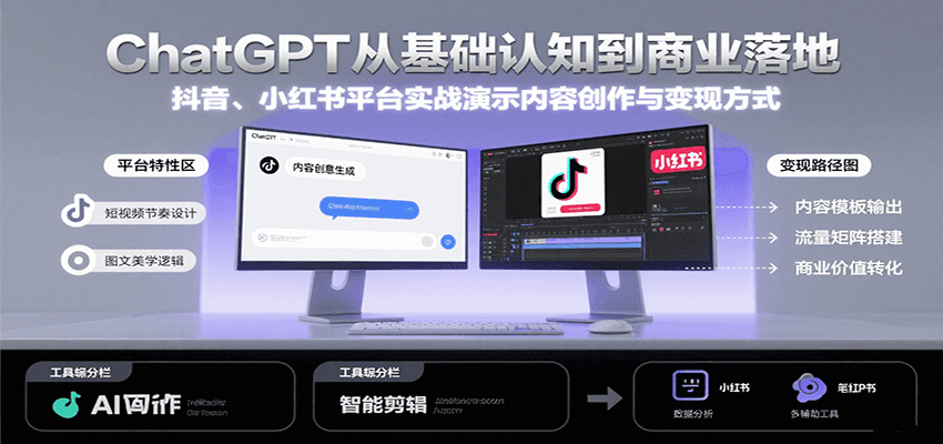 ChatGPT从基础认知到商业落地，实战演示抖音、小红书等平台的内容创作与变现-优优云网创