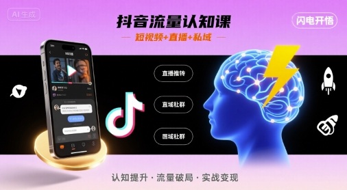 抖音流量认知课,短视频+直播+私域,认知提升,闪电开悟-优优云网创