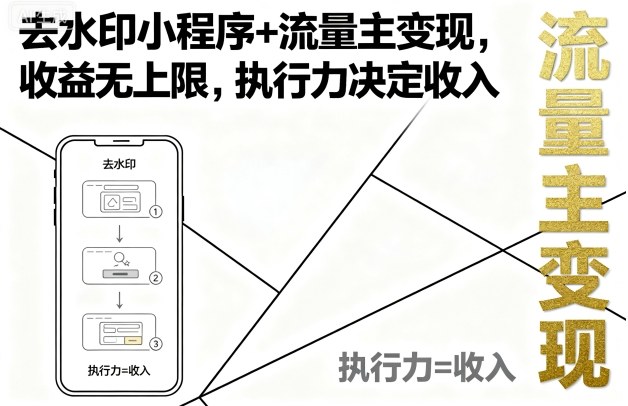 去水印小程序+流量主变现，收益无上限，执行力决定收入-优优云网创